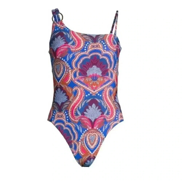 BCBGMAXAZRIA One Piece Swimsuit Asymmetrical Lace Up Back Swimsuit NWT Size 14 - Picture 3 of 11